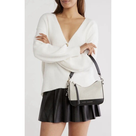 New Marc Jacobs Convertible Canvas Shoulder Bag Beige /Black - Picture 2 of 6